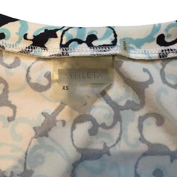 Athleta Nectar Blue White Scroll Vine Faux-Wrap Dress, Sz XS - Picture 12 of 12